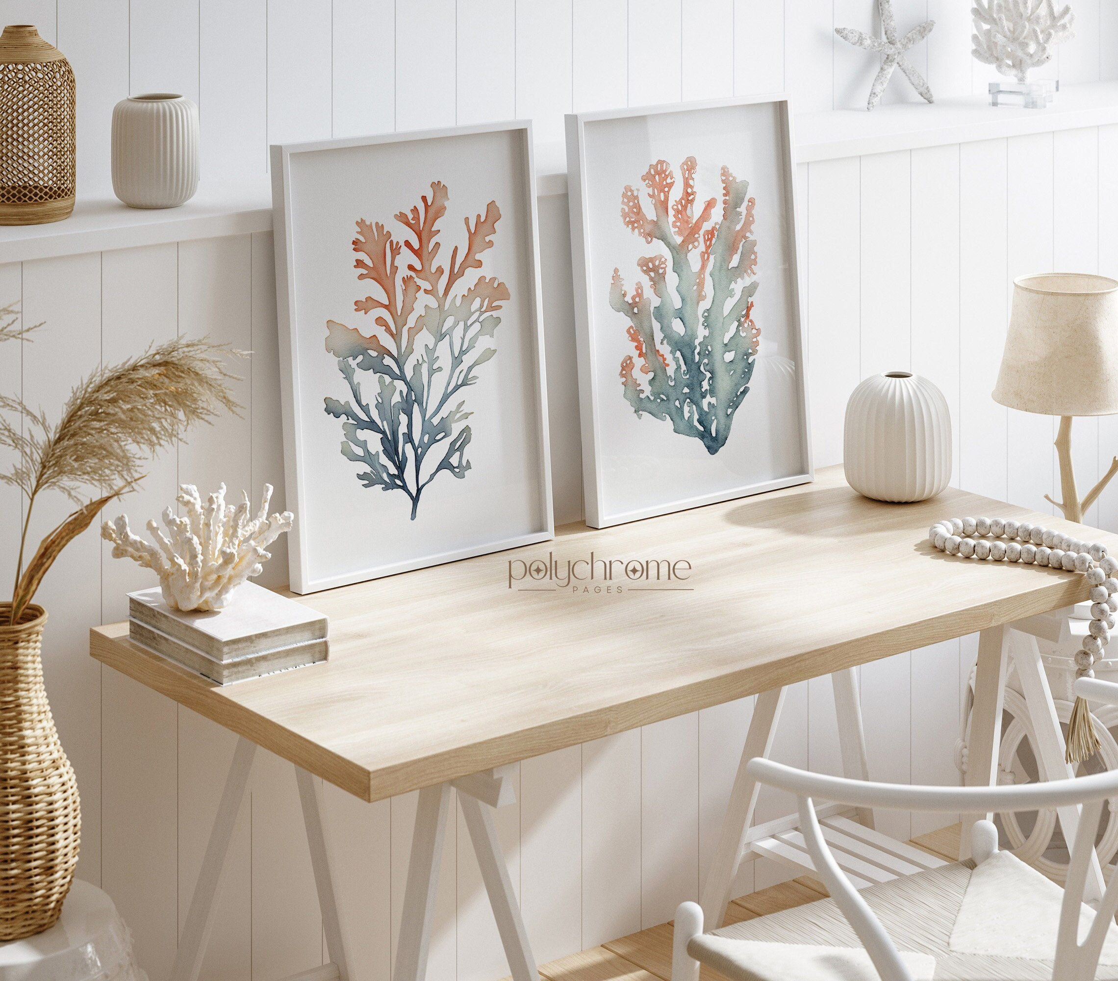 Corals and Seaweed Beachy Decor, Ocean Painting Set of Coral Reef, Coastal Master Bedroom Decor | Paper print sizes 5x7 - 24x36 in – image 1