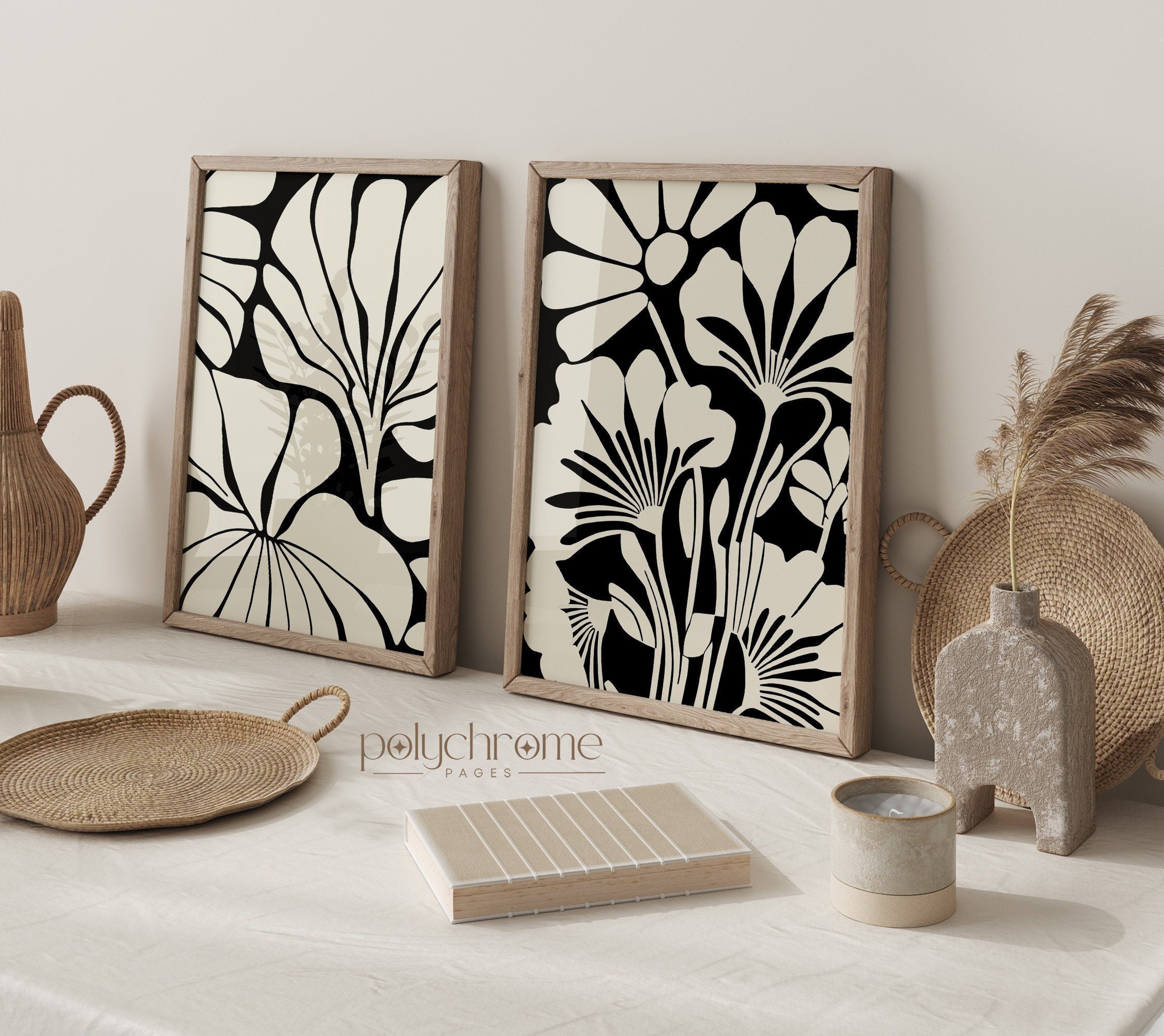 Minimal Aesthetic Black and White Art - Flower Illustration Abstractionism Artworks - Wall Art | Paper print sized 5x7 - 24x36 in – image 1