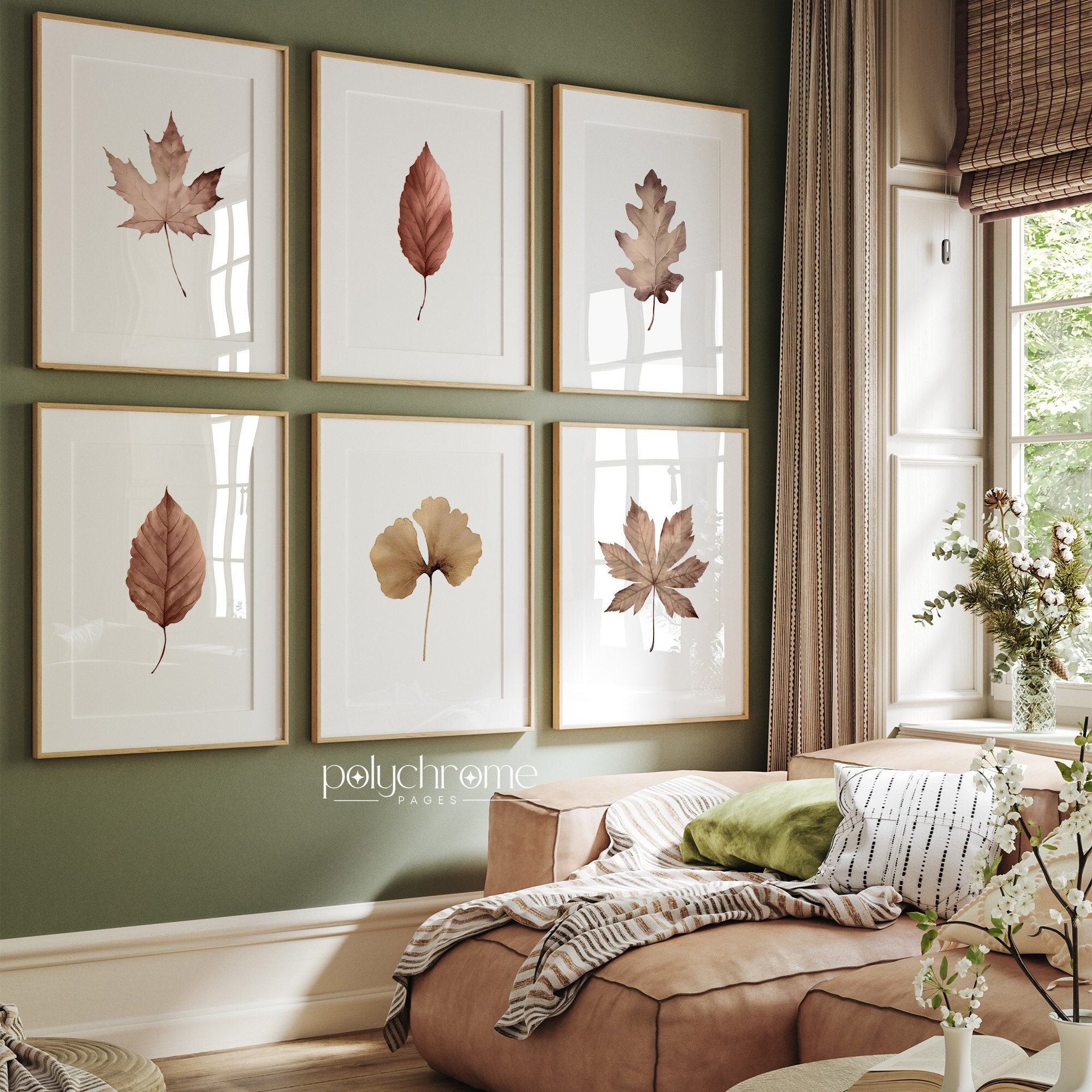 Golden Leaves Painting, Autumnn Aestetic Maple, Oak, Beech, Elm, Ginko, Chestnut Leaves Painting Art | Paper Print 5x7 - 24x36 in – image 1