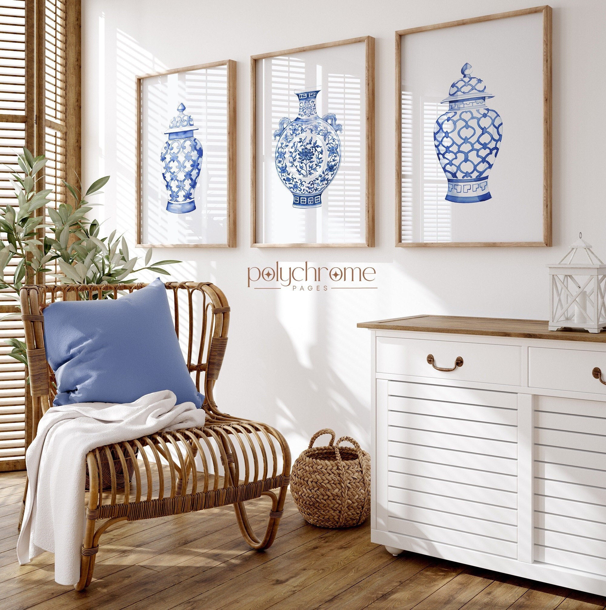 Chinoiserie Ginger Jars Hamptons Style Decor Blue and White China Traditional Home Decor, Wall Art | Paper print size 5x7 - 24x36 in – image 1