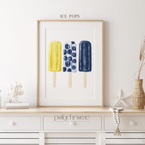 Lemonade, Beach Bag, Ice Pops Summer Accessories in Blue and Yellow, Vacation Beach Picnic, Coastal Pool Bathroom Art, Prints 5x7 - 24x36 in Ice pops