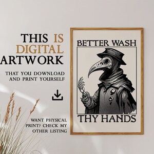Plague doctor art - Wash Your Hands sign funny bathroom art - Medieval paintings renaissance funny art