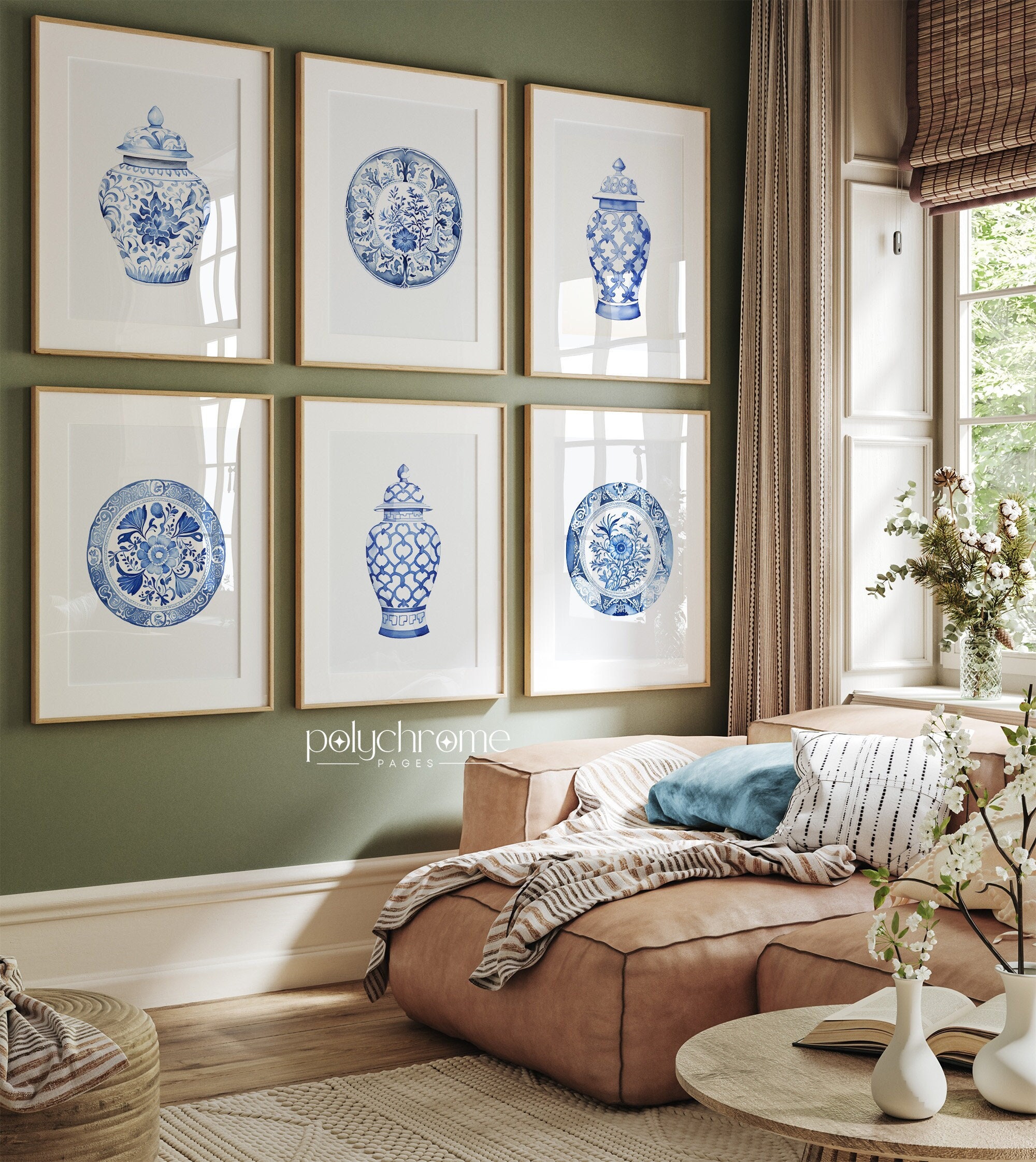 Chinoiserie Plates and Ginger Jars, Hamptons Style Blue and White China Traditional Home Decor Art | Paper print size 5x7 - 24x36 in – image 1