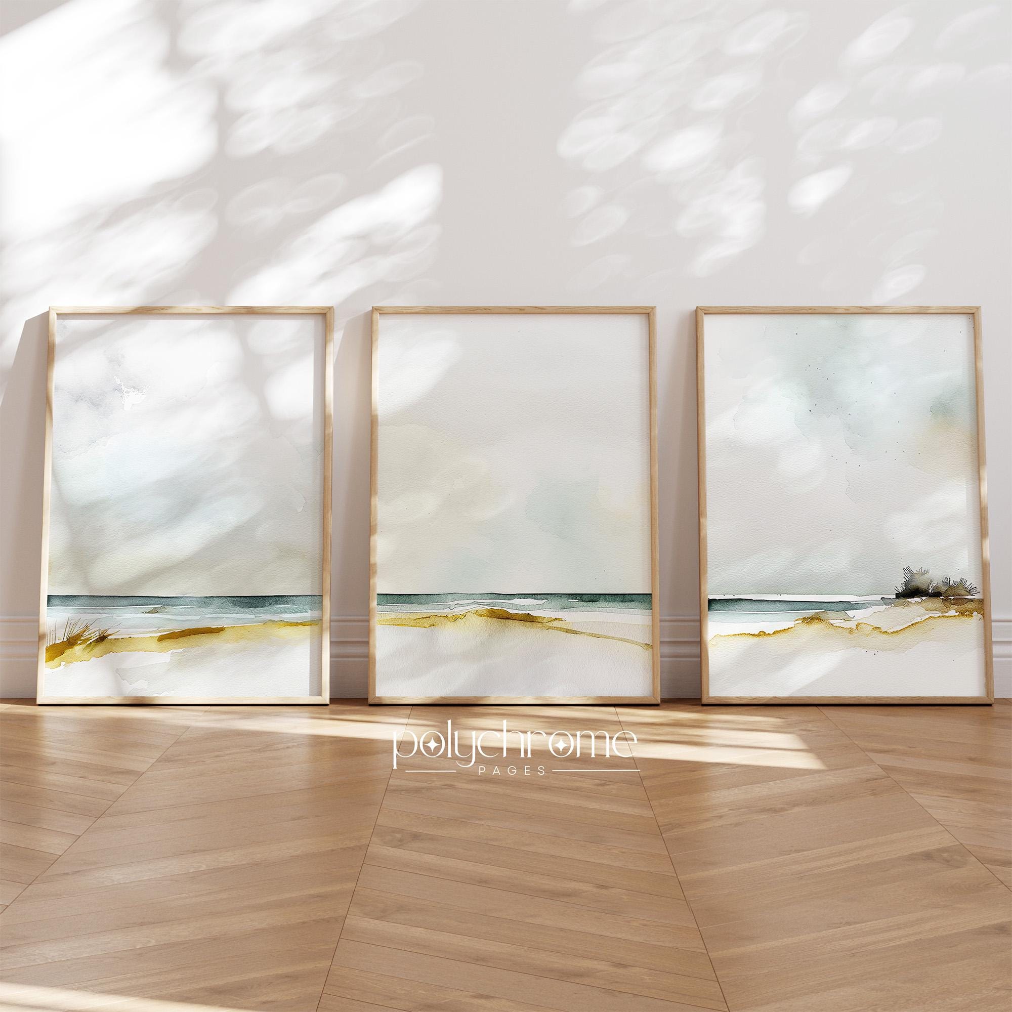 Beach Landscape Paintings, Hamptons Style Coastal Ocean Painting Set of Abstract Landscapes Wall Art | Paper prints 5x7 - 24x36 in – image 1