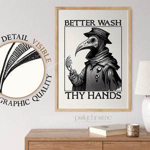 Plague doctor art - Wash Your Hands sign funny bathroom art - Medieval paintings renaissance funny art