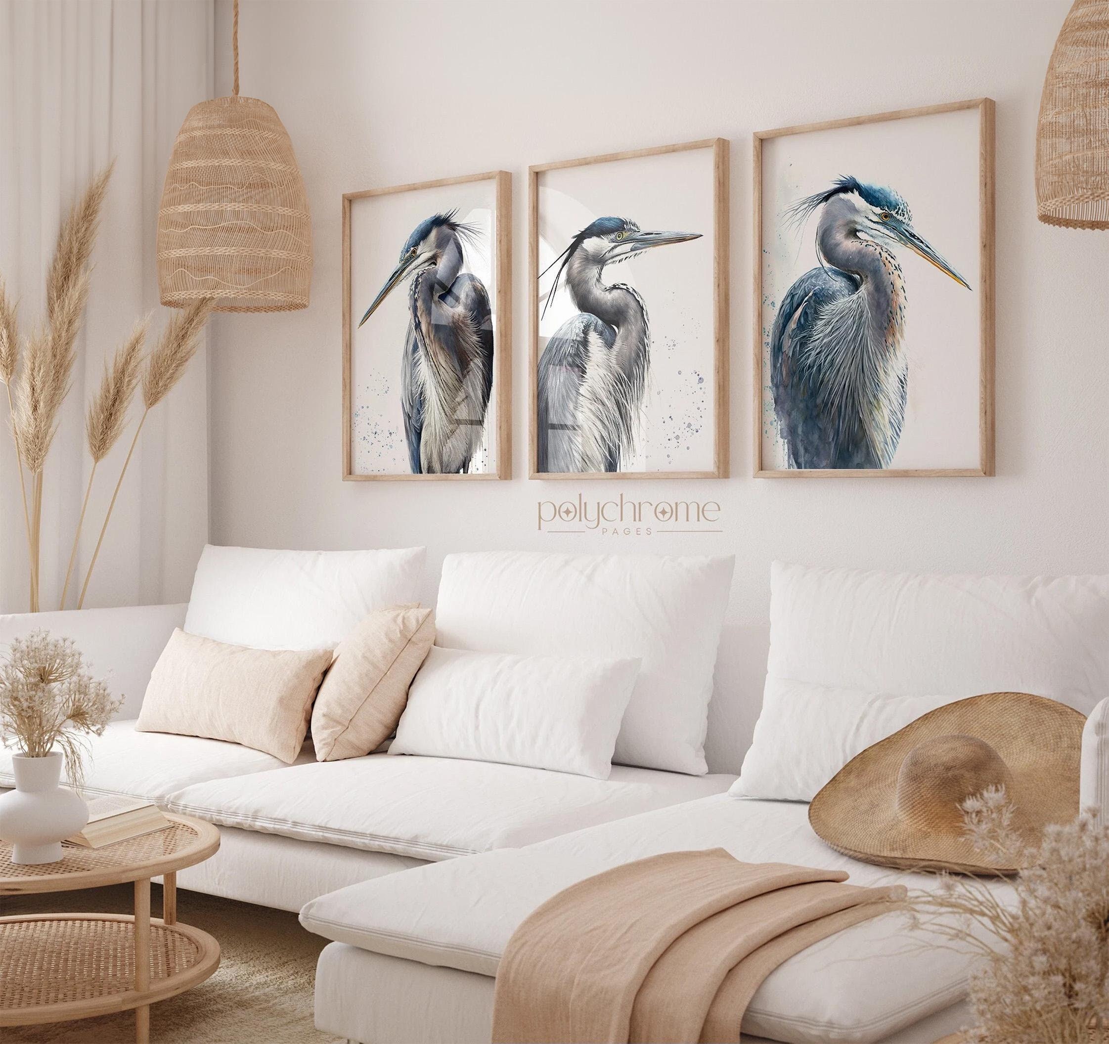 Great blue heron - white crane bird lover gifts, beachy bedroom, baby nursery decor wall art | Paper print sized: 5x7 - 24x36 in – image 1