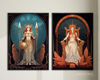 Greek Goddesses Collection, Athena and Persephone graphics, Greek Mythology Illustration, Digital Print