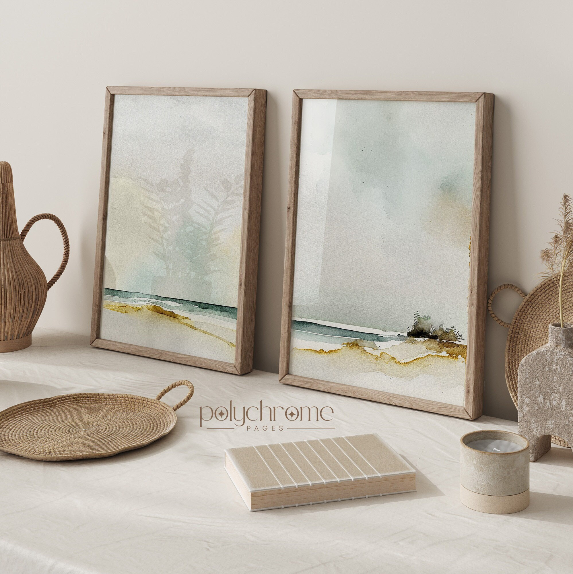 Beach Landscape Paintings, Hamptons Style Coastal Ocean Painting Set of Abstract Landscapes Wall Art | Paper prints 5x7 - 24x36 in – image 1