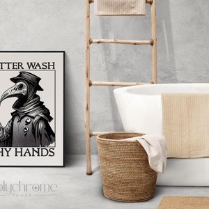 Plague doctor art - Wash Your Hands sign funny bathroom art - Medieval paintings renaissance funny art