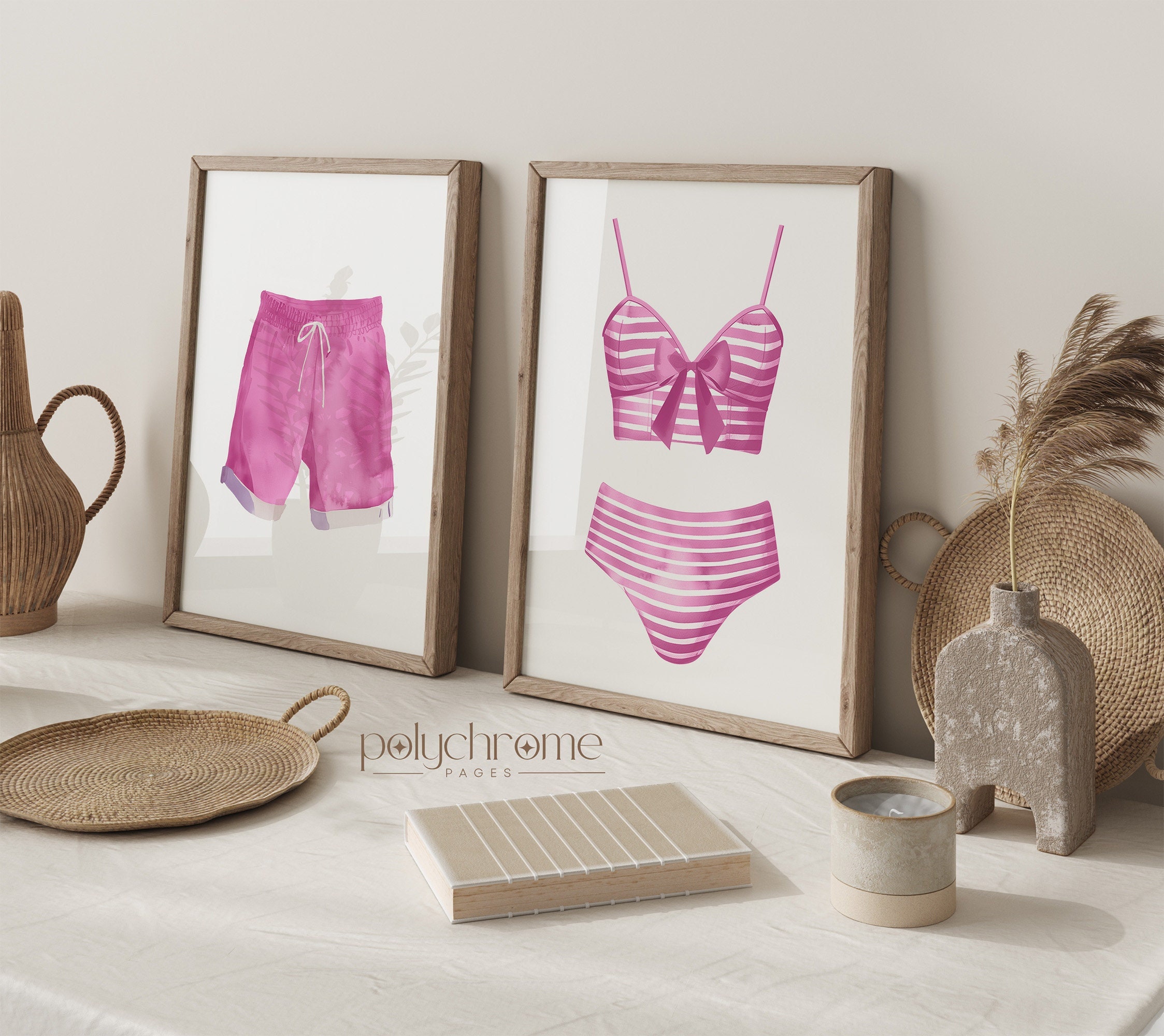 Pink Painted Swimsuits Laundry Room Wall Art, Bathroom Lake House Decor | Paper Print sizes 5x7 - 24x36 in – image 1
