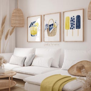 Lemonade, Beach Bag, Ice Pops Summer Accessories in Blue and Yellow, Vacation Beach Picnic, Coastal Pool Bathroom Art, Prints 5x7 - 24x36 in image 5