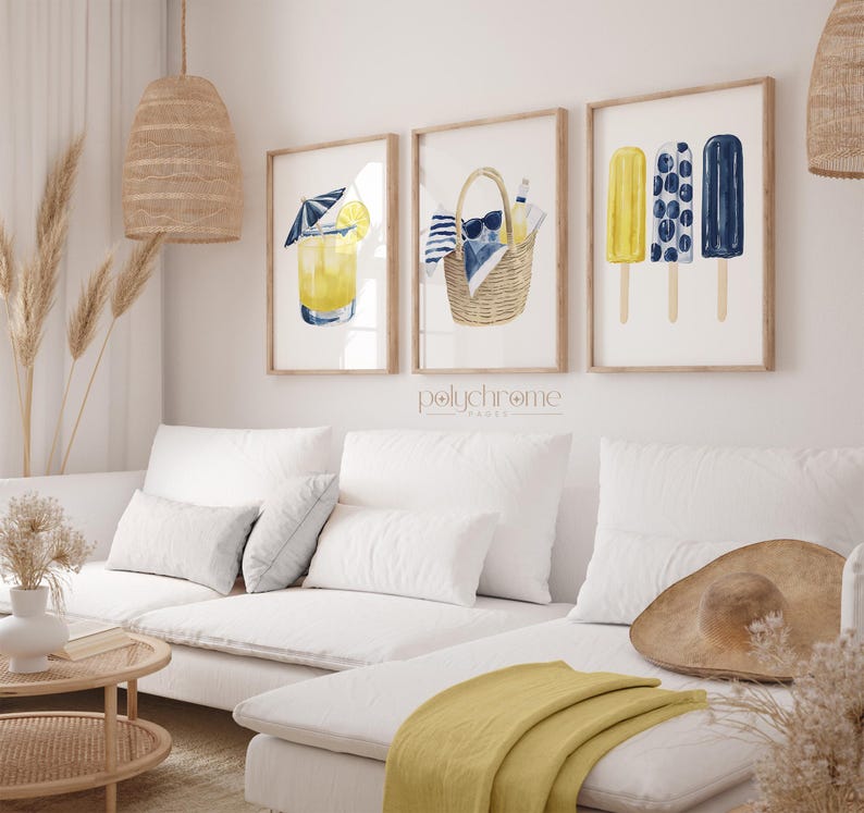 Lemonade, Beach Bag, Ice Pops Summer Accessories in Blue and Yellow, Vacation Beach Picnic, Coastal Pool Bathroom Art, Prints 5x7 - 24x36 in image 5
