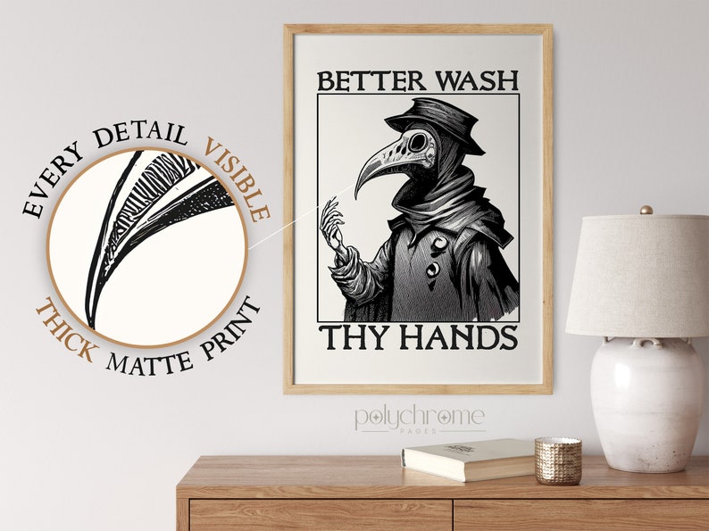 Plague doctor art - Wash Your Hands sign funny bathroom art - Medieval paintings renaissance funny art