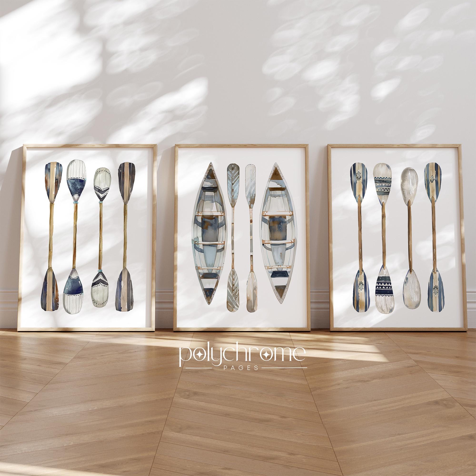 Vintage Oar, Sailboat, Kayak Prints, Navy Blue and Brown Nautical Coastal, Lake House, Beach House Decor | Paper prints 5x7 - 24x36 in – image 1