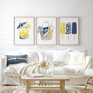 Lemonade, Beach Bag, Ice Pops Summer Accessories in Blue and Yellow, Vacation Beach Picnic, Coastal Pool Bathroom Art, Prints 5x7 - 24x36 in image 6