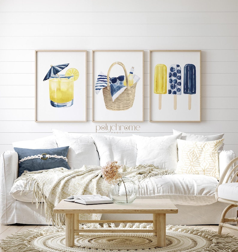 Lemonade, Beach Bag, Ice Pops Summer Accessories in Blue and Yellow, Vacation Beach Picnic, Coastal Pool Bathroom Art, Prints 5x7 - 24x36 in image 6