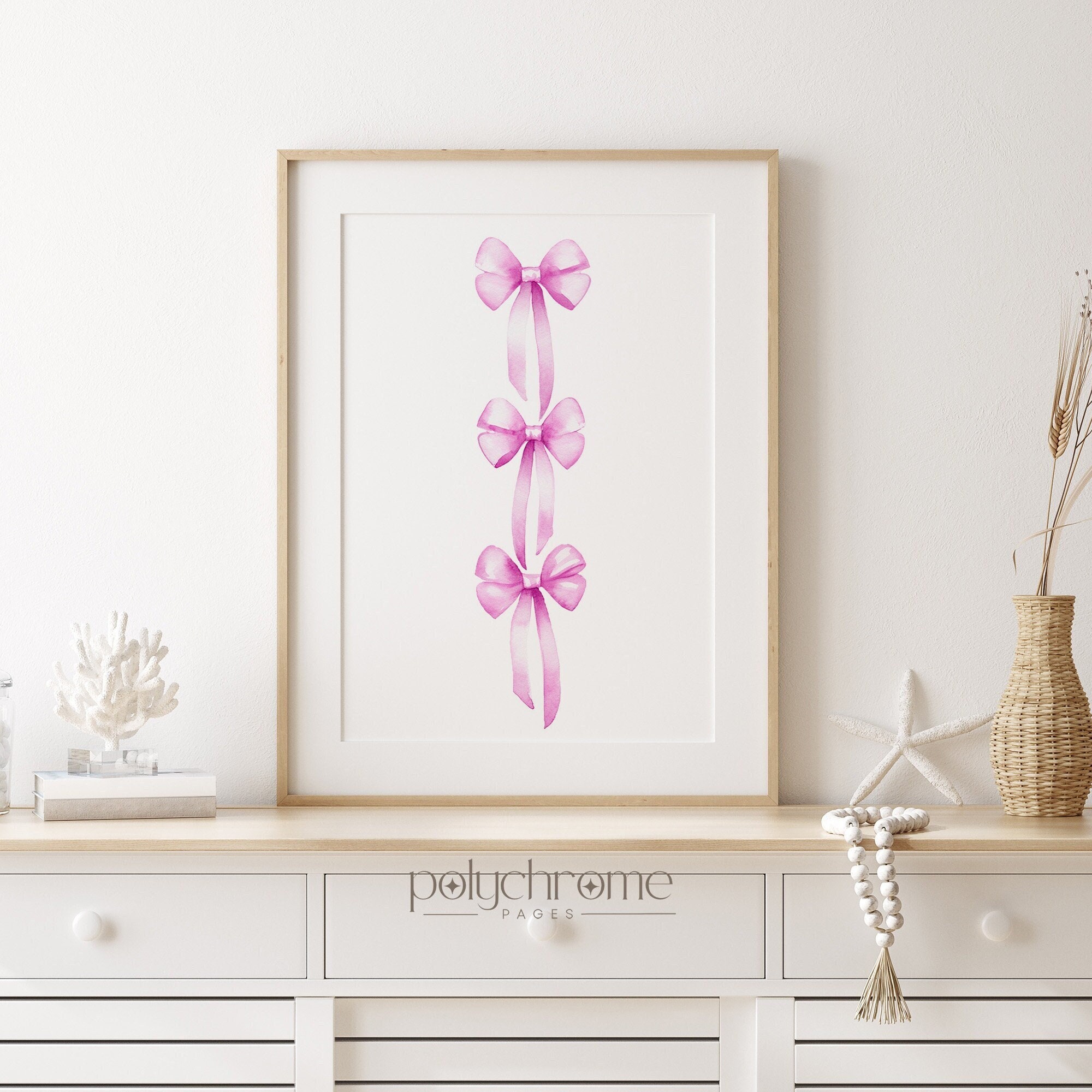 Three Bows - Preppy Aestetic Pink Bow Tie Wall Art, Grandmillennial Hamptons Style Decor | Paper Print Sizes 5x7 - 24x36 in – image 1
