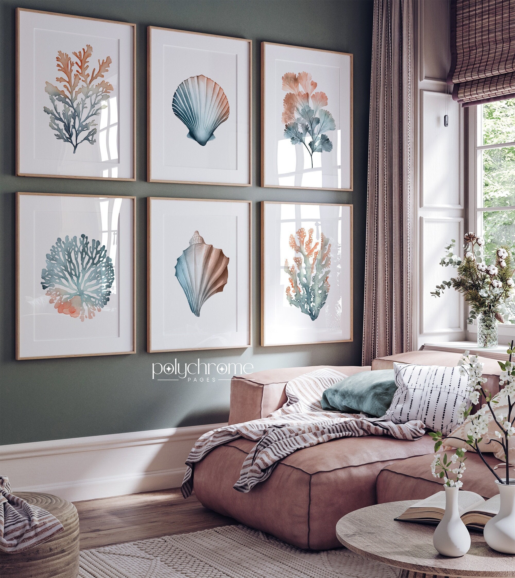 Corals and Seaweed Beachy Decor, Ocean Painting Set of Coral Reef, Coastal Master Bedroom Decor | Paper print sizes 5x7 - 24x36 in