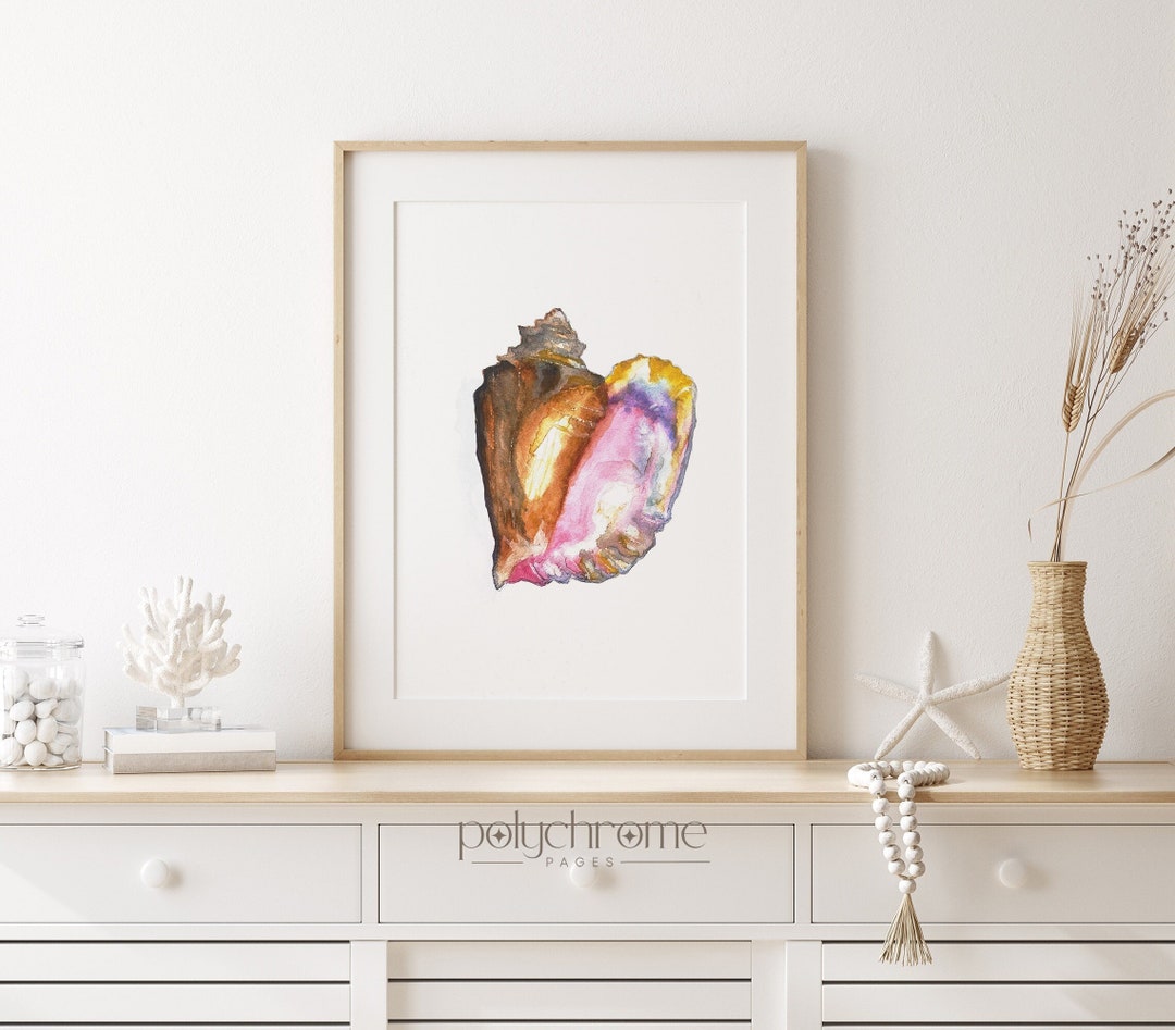 Iridescent Pink Gradient Conch Shell Seashell Art, Beach House Decor ...