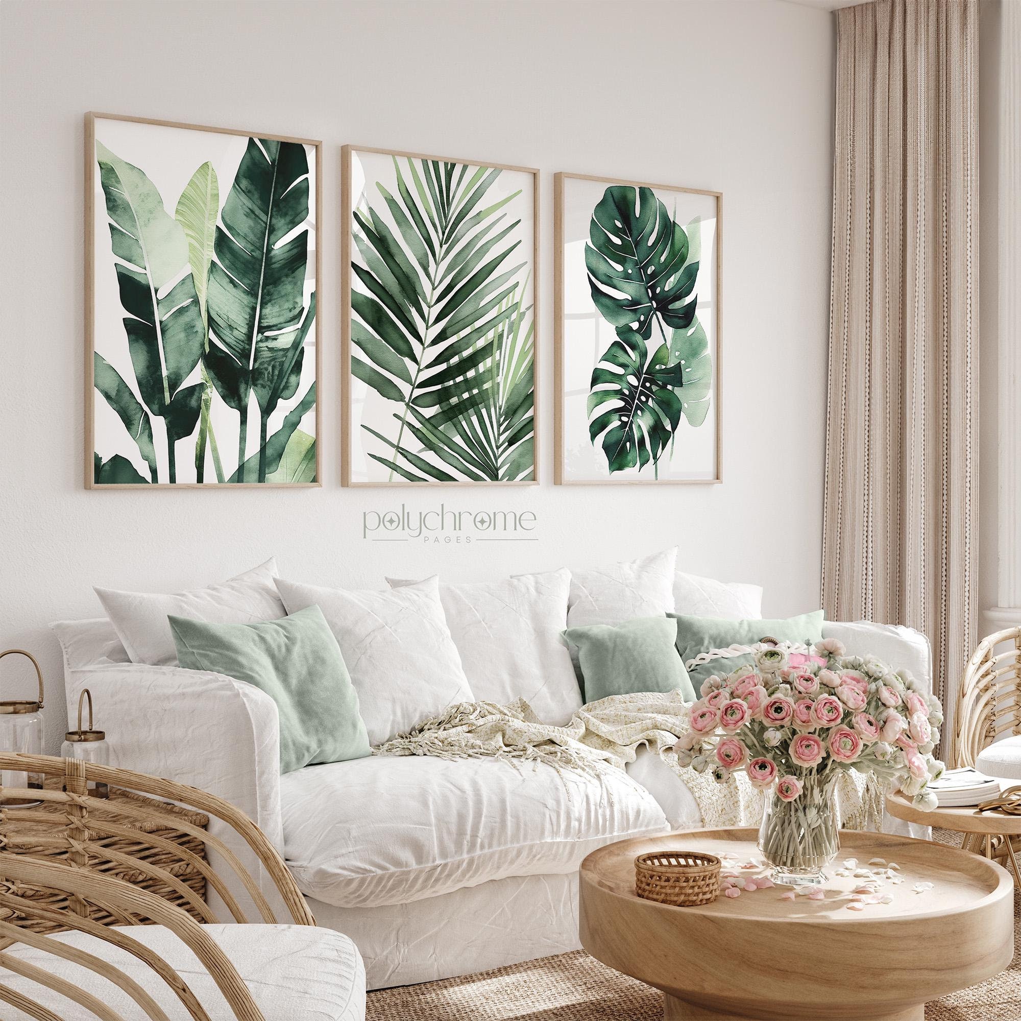 Palm Banana Monstera Watercolor Painting, Florida Beach House Emerald Green Decor Wall Art | Paper prints 5x7 - 24x36 in – image 1