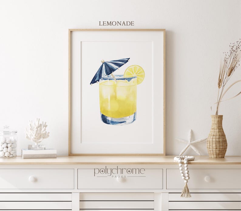 Lemonade, Beach Bag, Ice Pops Summer Accessories in Blue and Yellow, Vacation Beach Picnic, Coastal Pool Bathroom Art, Prints 5x7 - 24x36 in Lemonade