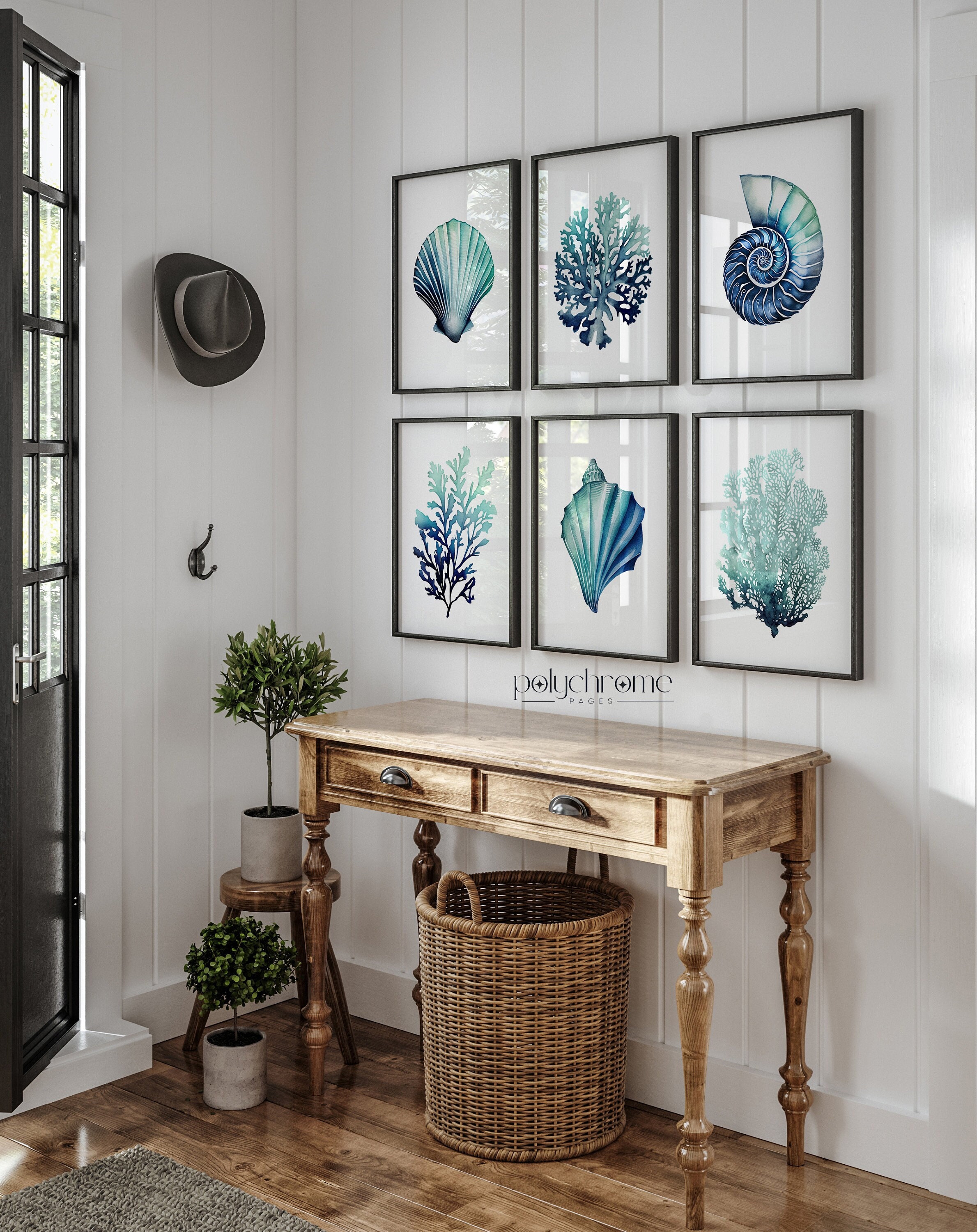 Ocean Painting set of Corals, Seaweeds and Sea Shells, Coral Reef Drawing -  Beach House Decor | Paper Print Sized 5x7 - 24x36 in – image 1