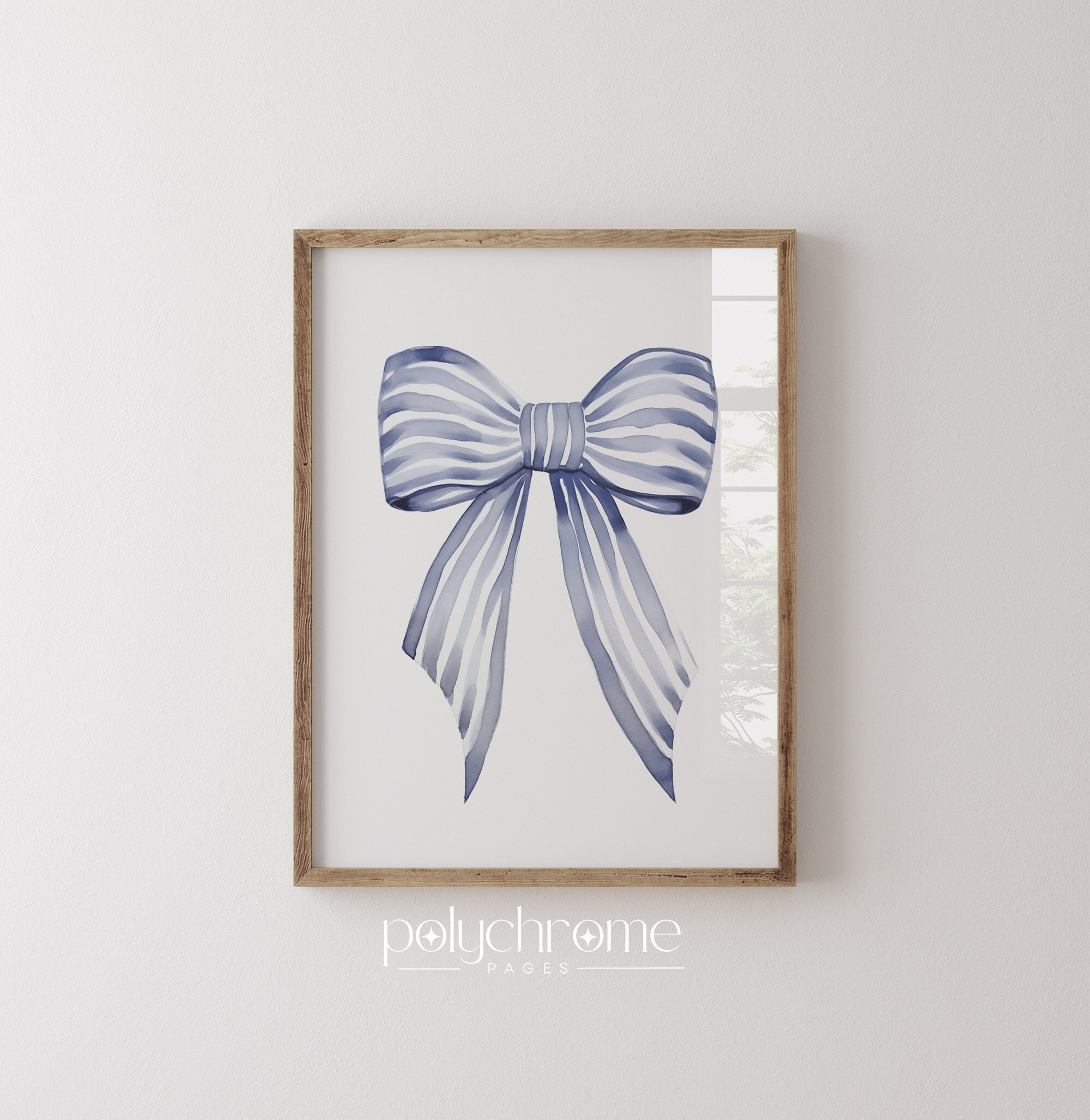 Striped Bow Tie - Preppy Aestetic Navy Bow Wall Art, Grandmillennial Hamptons Style Decor | Paper Print Sizes 5x7 - 24x36 in – image 1