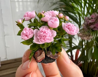 Dollhouse pink peonies for garden, Scale 1/12 - TO ORDER