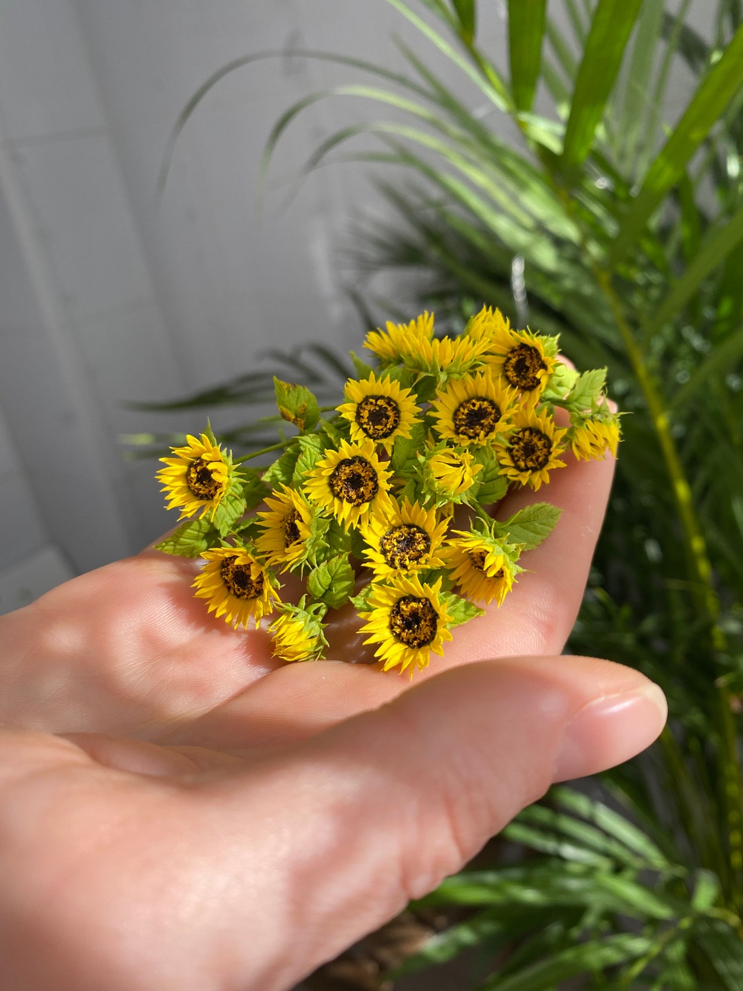 Melody Jane Miniature Sunflowers - 2 Large Stems For Dollhouse Garden Or Vase | 1:12 Scale Resin Decor