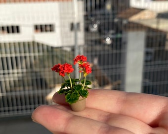 Dollhouse red Geranium in pot, Scale 1/12 - TO ORDER