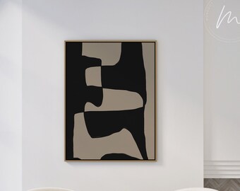 Black and Beige Abstract Art Print: Mid-Century Modern (Digital Download)
