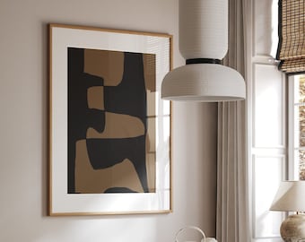 Black and Brown Abstract Art Print: Mid-Century Modern Geometric Poster (Digital Download)