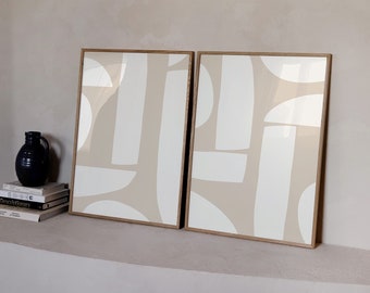 Abstract Beige Art Print Set: Modern Minimalist Shapes (Digital Download)