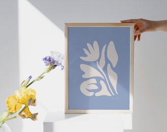Pastel Blue Floral Art Print: Abstract Botanical Decor (Digital Download)