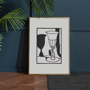 Schwarz-Weiß-Weinglas-Druck Moderne Abstrakte Stillleben Kunst Mid Century Modern Kitchen Wanddekor