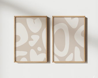 Abstract Beige Wall Art Set: Modern Organic Shapes (Digital Download)