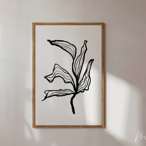 Minimal Line Art Print, Black and White Minimalist Botanical Wall Art, Simple Abstract Art Print, Scribble Art Digital Download.