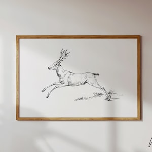 Minimalistischer Hirsch Kunstdruck: Schwarz weisse Winter Deko (Digitaler Download)