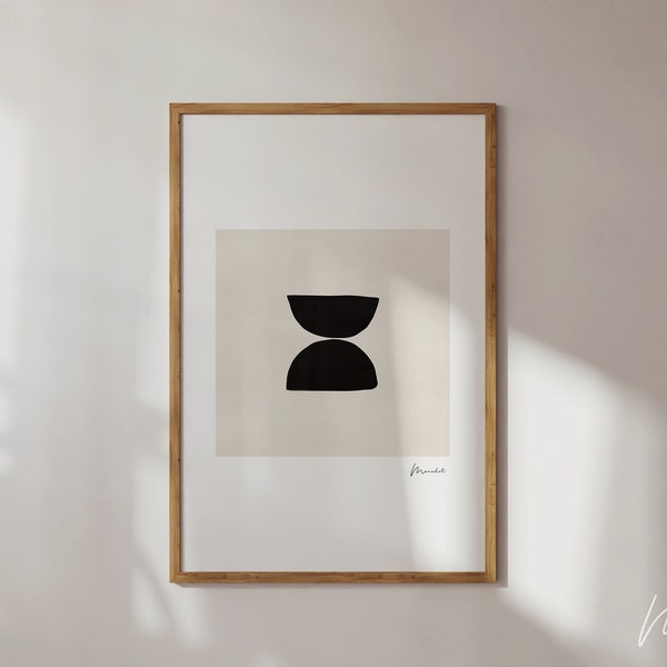 Black Modern Abstract Art Print, Black Beige Geometric Wall Art,  Digital Art Prints Download