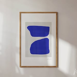 Impressão de arte estética moderna azul, arte de parede moderna de meados do século azul, arte abstrata para impressão.