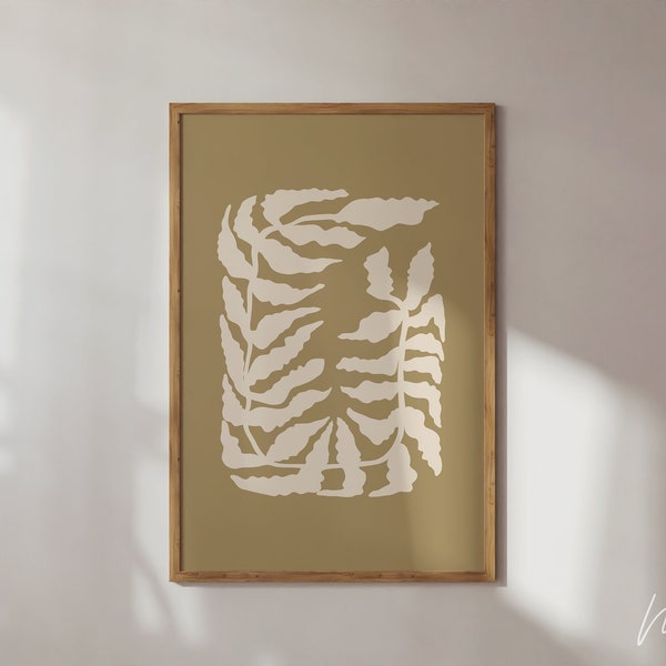 Modern Abstract  Leaf Printable Wall Art, Earth Tone boho Botanical Art Print, Modern Aesthetic Wall Decor, Digital Download.