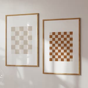 Kariertes Art Print Set: Beige & Terracotta Geometrische Poster (Digitaler Download)