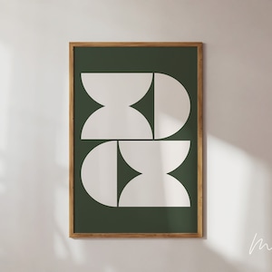 Geometric Printable Wall Art Green Mid Century Print Bauhaus Print Modern Abstract Shape Green Art for Office