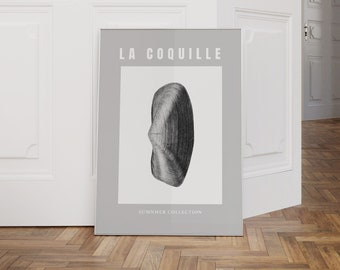Seashell Art Print: Minimalist Black and White Coastal Decor (Digital Download)