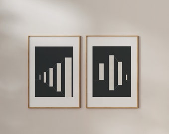 Modern Geometric Art Prints: Black and White Abstract Set (Digital Download)