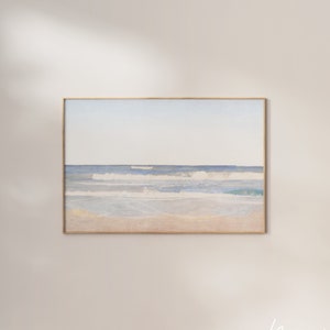 Neutral Beach Seascape Painting: Coastal Ocean Wave Art (Digital Download)
