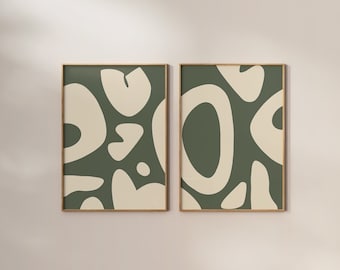 Green Abstract Art Prints: Modern Organic Shapes, Set of 2 (Digital Download)