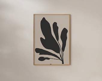 Impressão botânica abstrata moderna, impressão de folhas pretas e bege, arte de parede minimalista para impressão