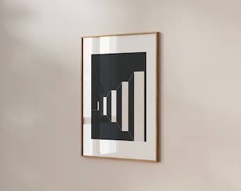 Mid-Century Modern Geometric Art Print: Black and White Abstract (Digital Download)