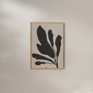 Modern Abstract Botanical Print, Black and Beige Leaf Print, Minimalist Printable Wall Art